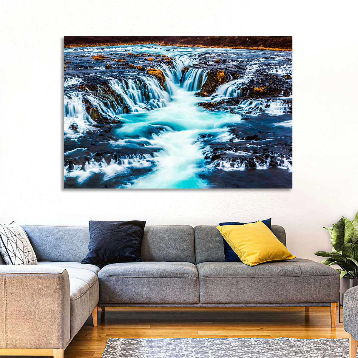 Bruarfoss Multi Tier Waterfall Wall Art in a room, landscape