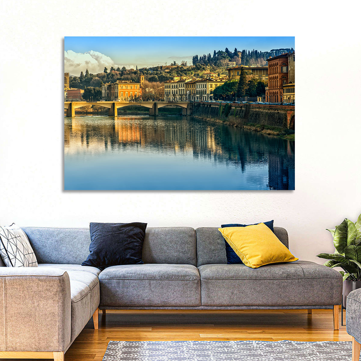 Golden Hour Florence Over the Arno River Wall Art in a room, landscape