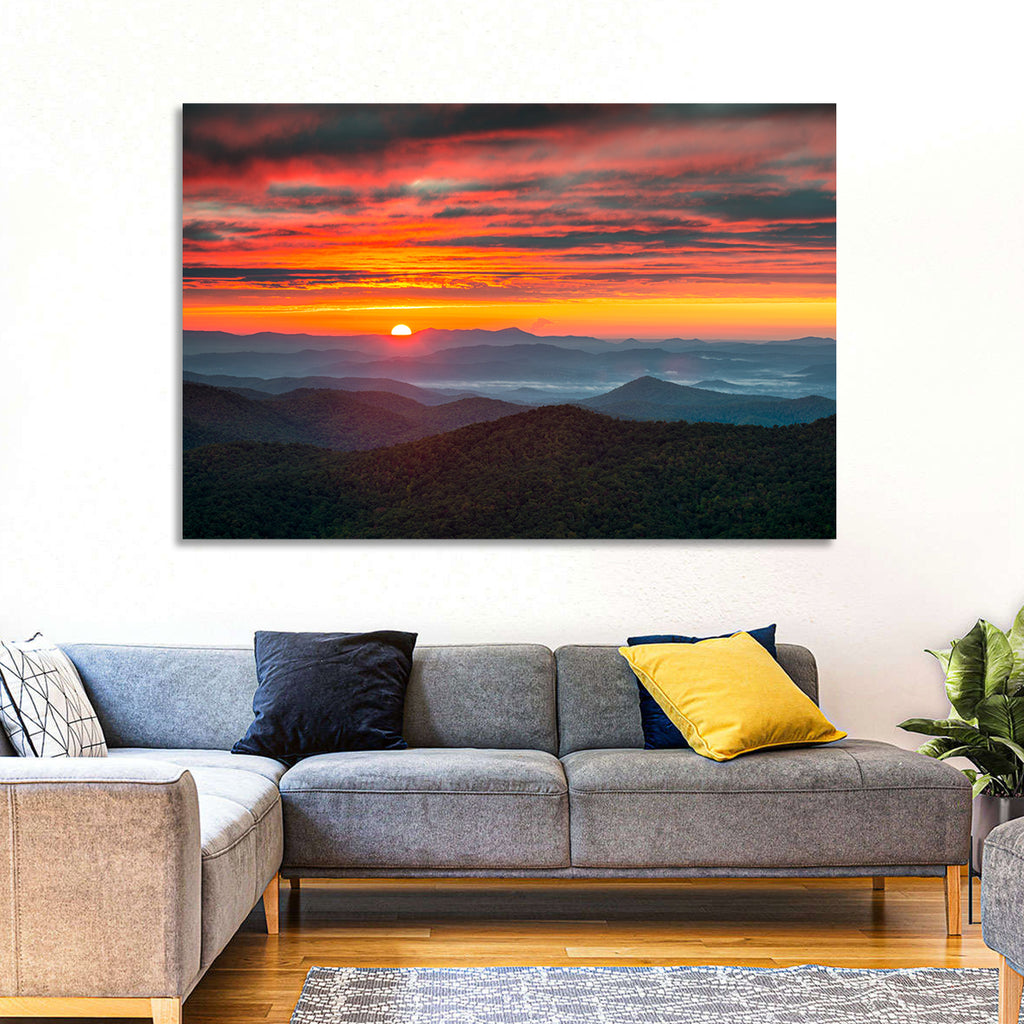 Blue Ridge Sunrise Over Misty Ridges Wall Art