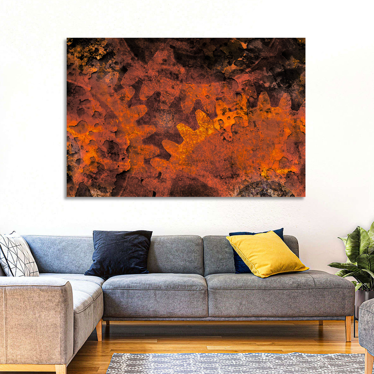 Weathered Gears Study Wall Art in a room, landscape