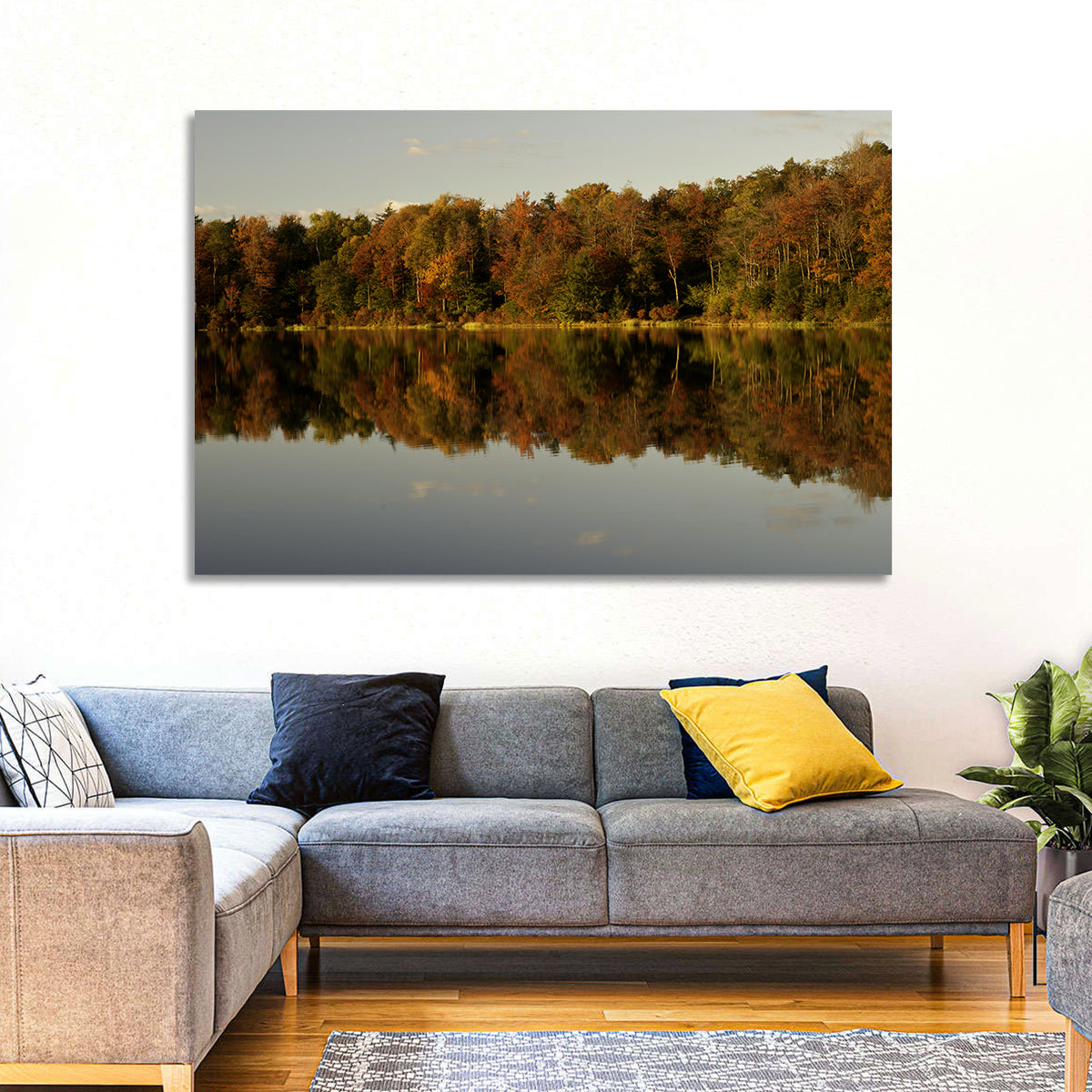 Lake Jean Reflection Wall Art in a room, landscape