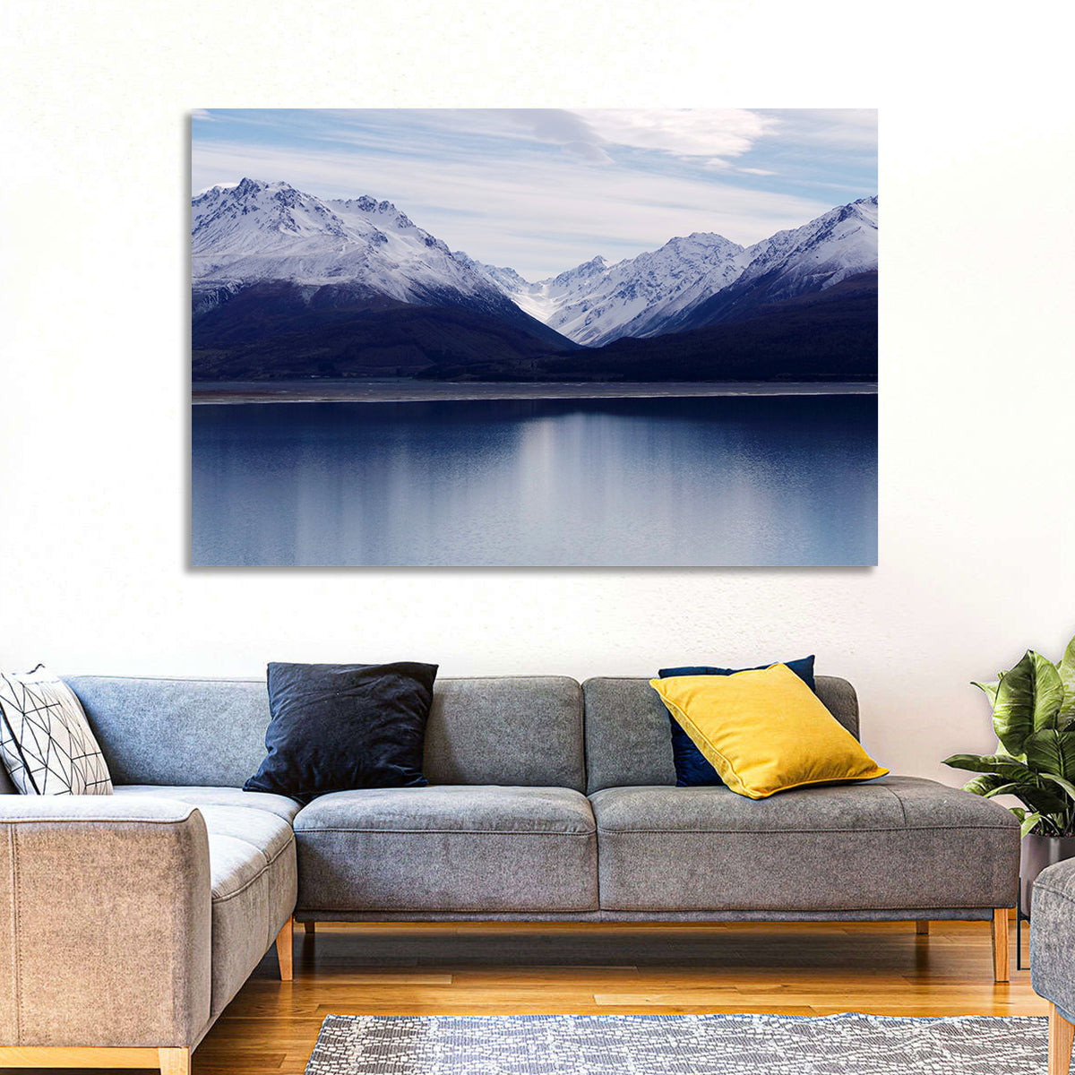 Lake Pukaki Reflection Wall Art in a room, landscape