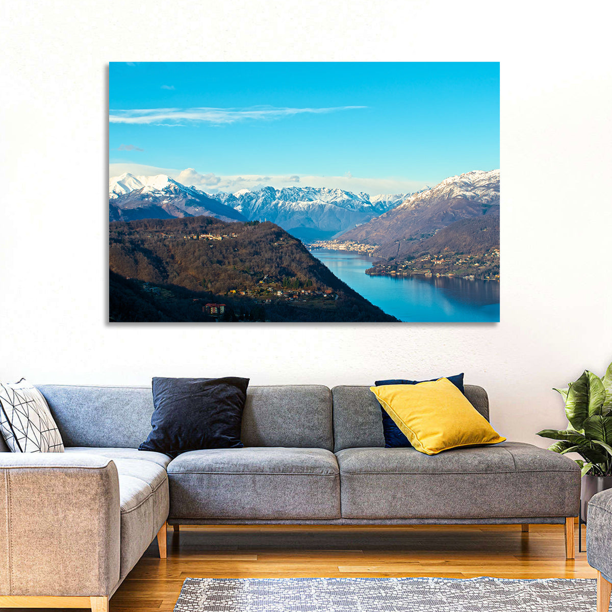 Lake Orta Mountain Reflection Wall Art in a room, landscape
