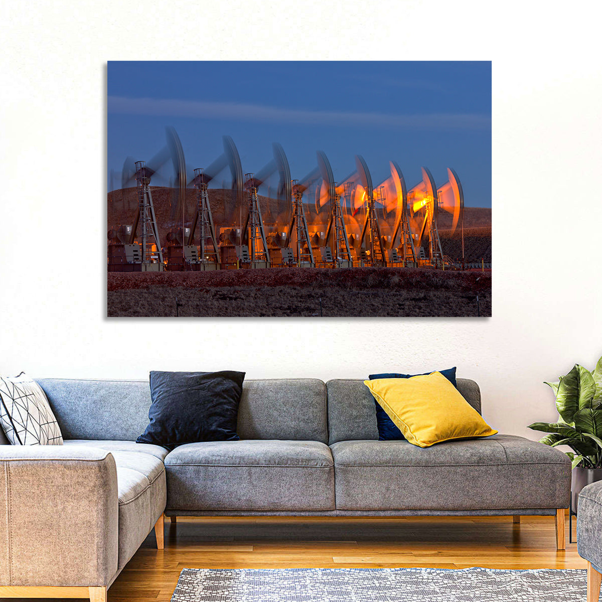 Oil Pump Jacks at Dusk Wall Art in a room, landscape