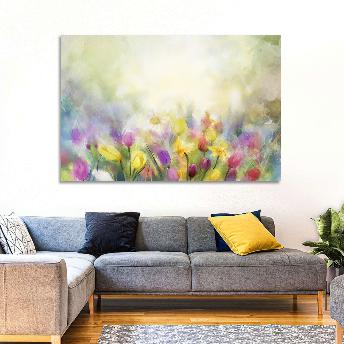 Soft Focus Tulip Meadow Wall Art in a room, landscape