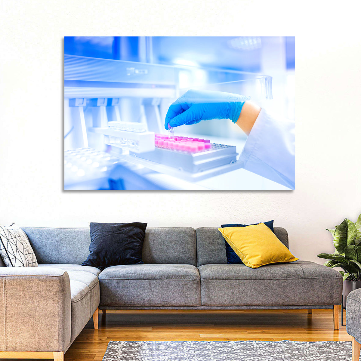 Gloved Hand with Vial and Pink-capped Tubes Wall Art