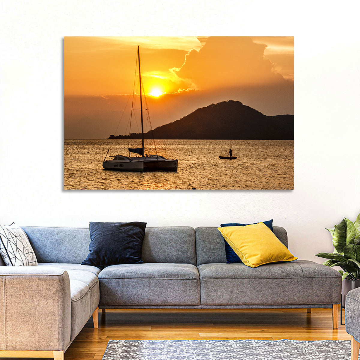 Mama Afrika Sunset, Lake Malawi Wall Art in a room, landscape