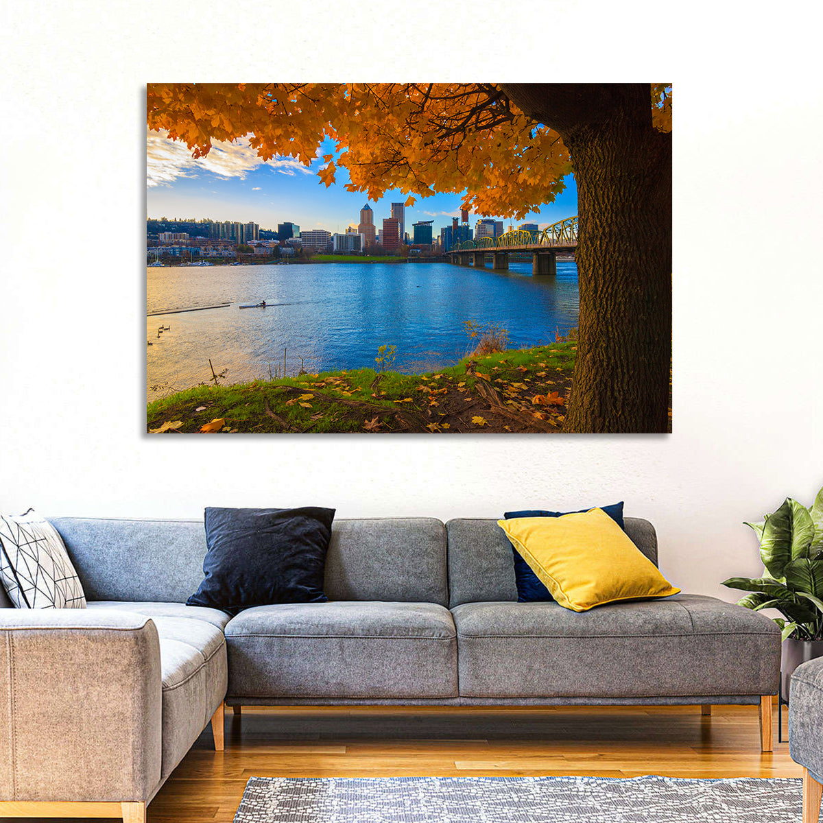 Willamette River at Golden Hour Wall Art in a room, landscape
