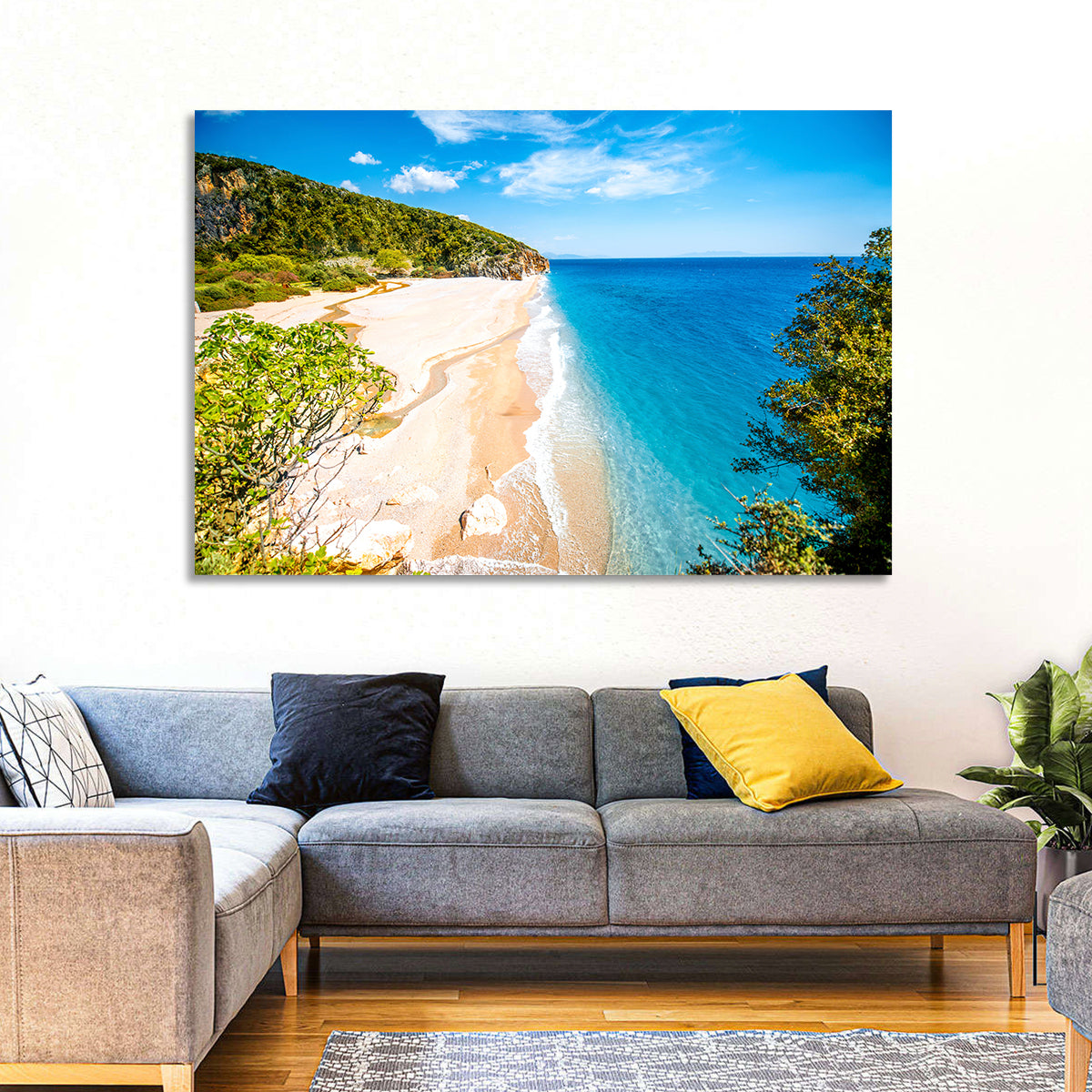 Mylopotamos Turquoise Beach Wall Art in a room, landscape