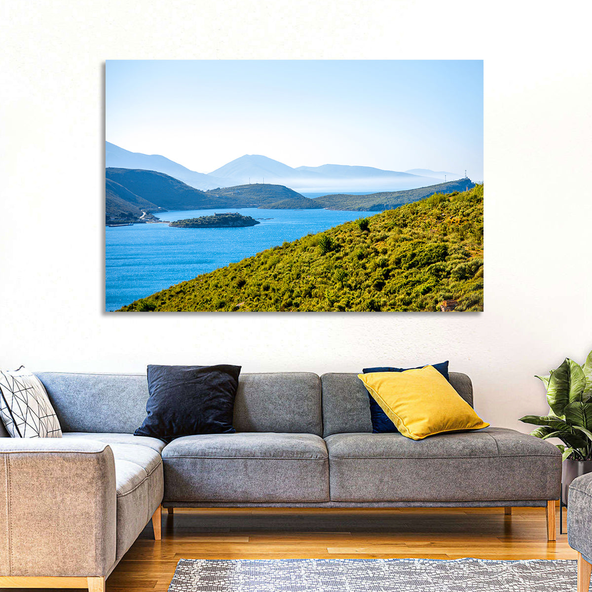Porto Palermo Bay with Ali Pasha Castle Wall Art in a room, landscape