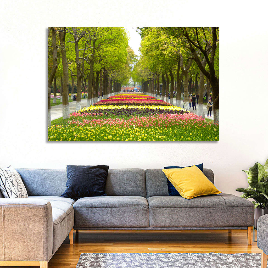 Tree-lined Tulip Garden Path Wall Art
