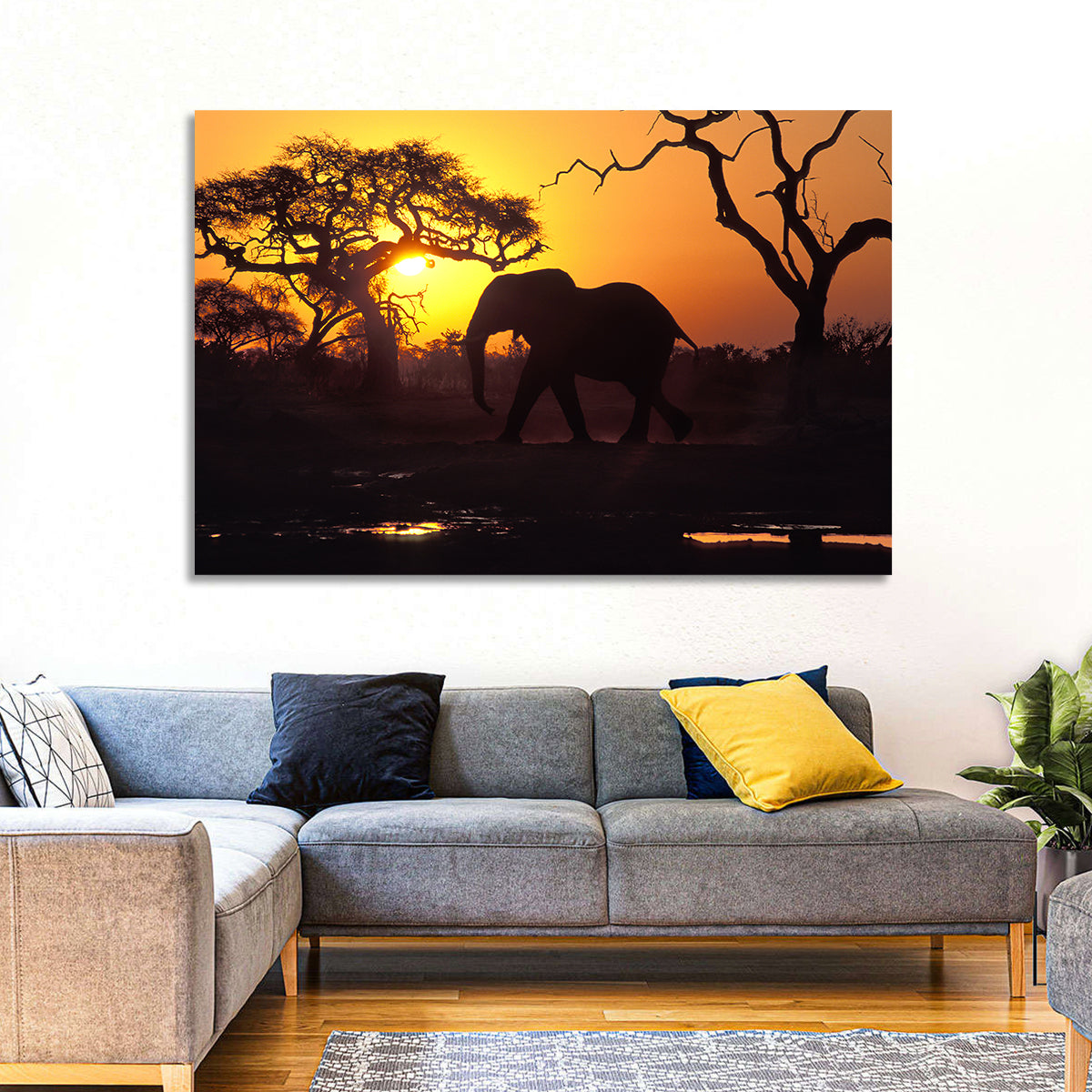 Elephant at Sunset Wall Art