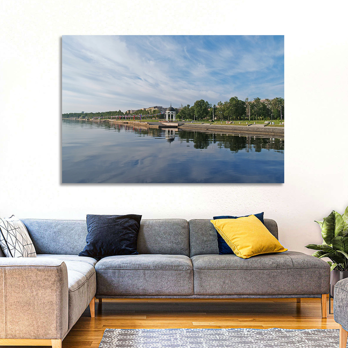 Lake Onega Promenade with Gazebo Wall Art in a room, landscape