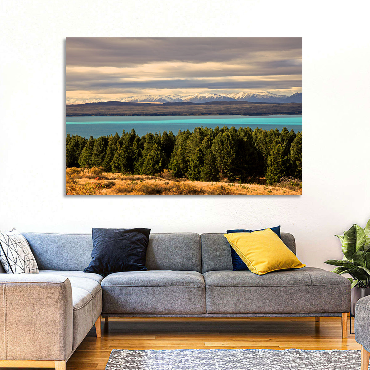 Lake Pukaki Turquoise View Wall Art in a room, landscape