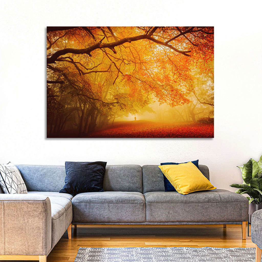Autumn Forest Path with Lone Figure Wall Art