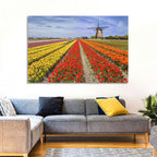 Spring Tulip Fields with Dutch Windmill Wall Art