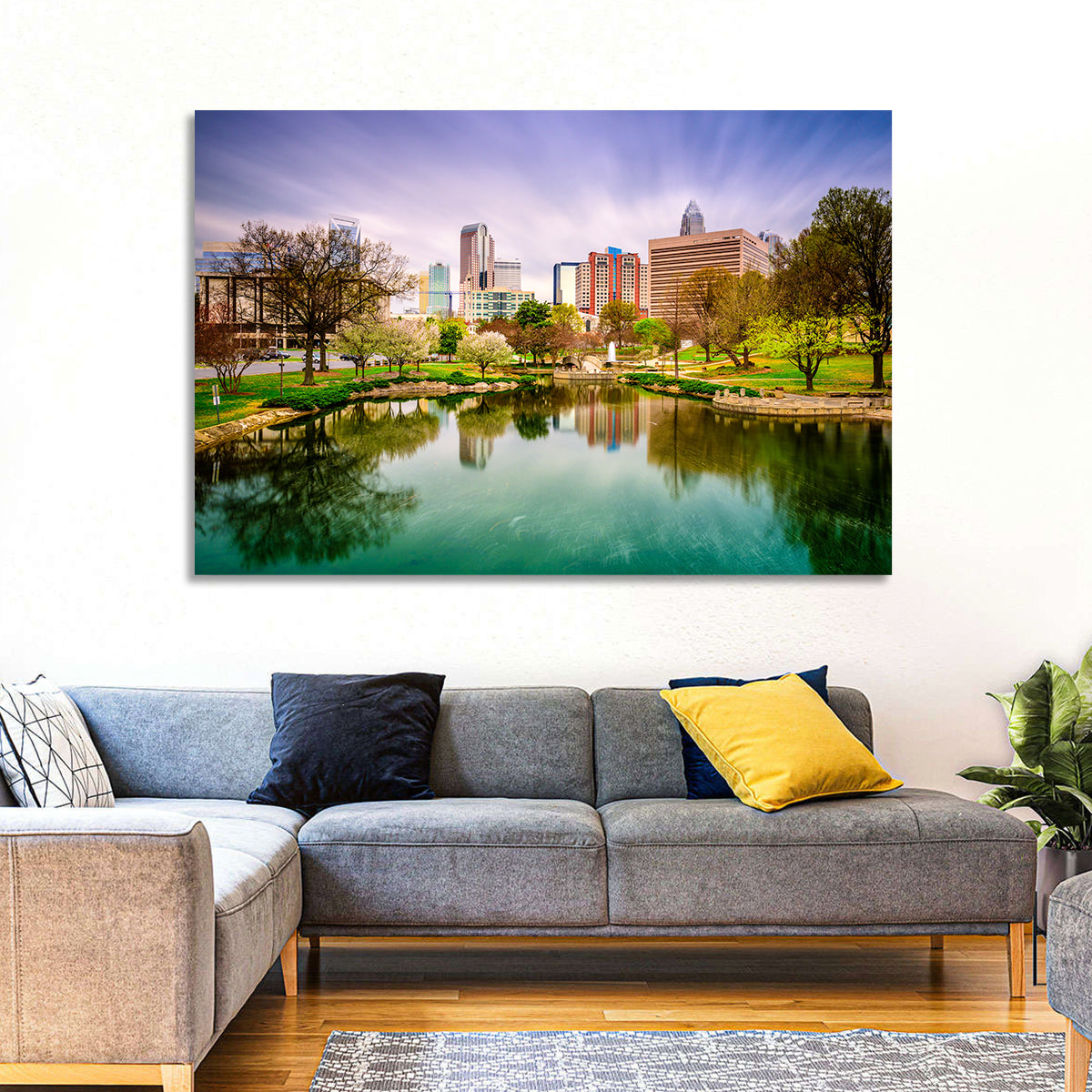 Charlotte Skyline at Marshall Park Wall Art in a room, landscape