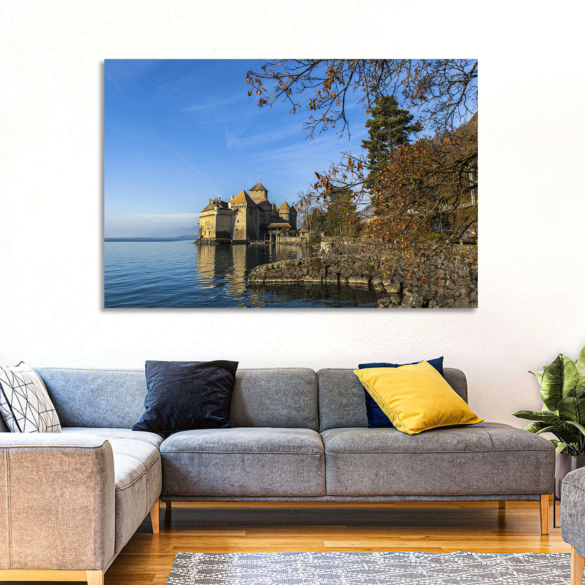 Chillon Castle on Lake Geneva Wall Art in a room, landscape