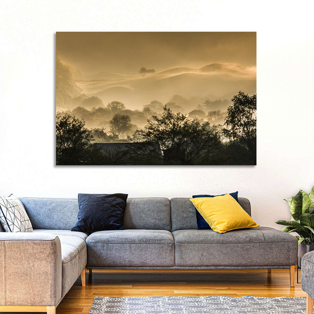 Bronze Morning Mist Over Hills Wall Art