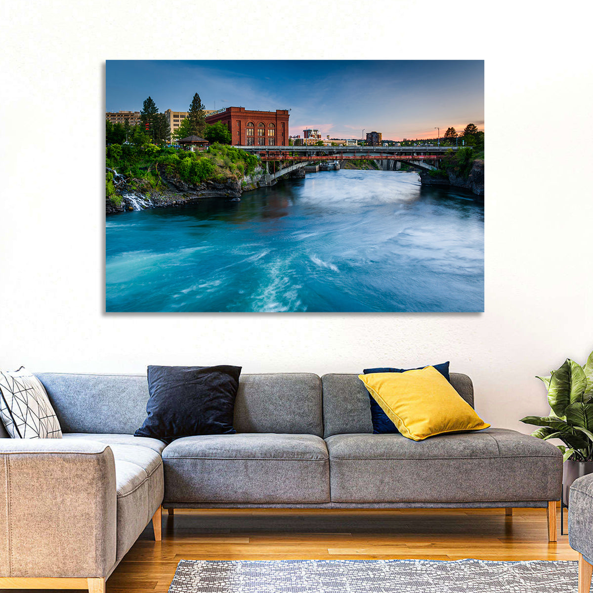 Spokane River at Twilight Wall Art in a room, landscape
