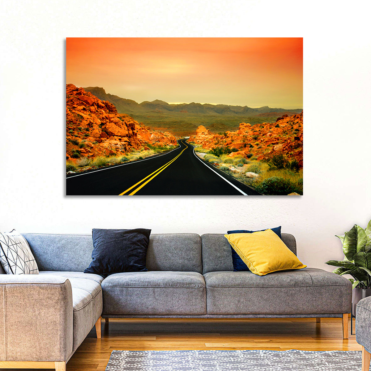 Valley of Fire Ii Road at Sunset Wall Art in a room, landscape