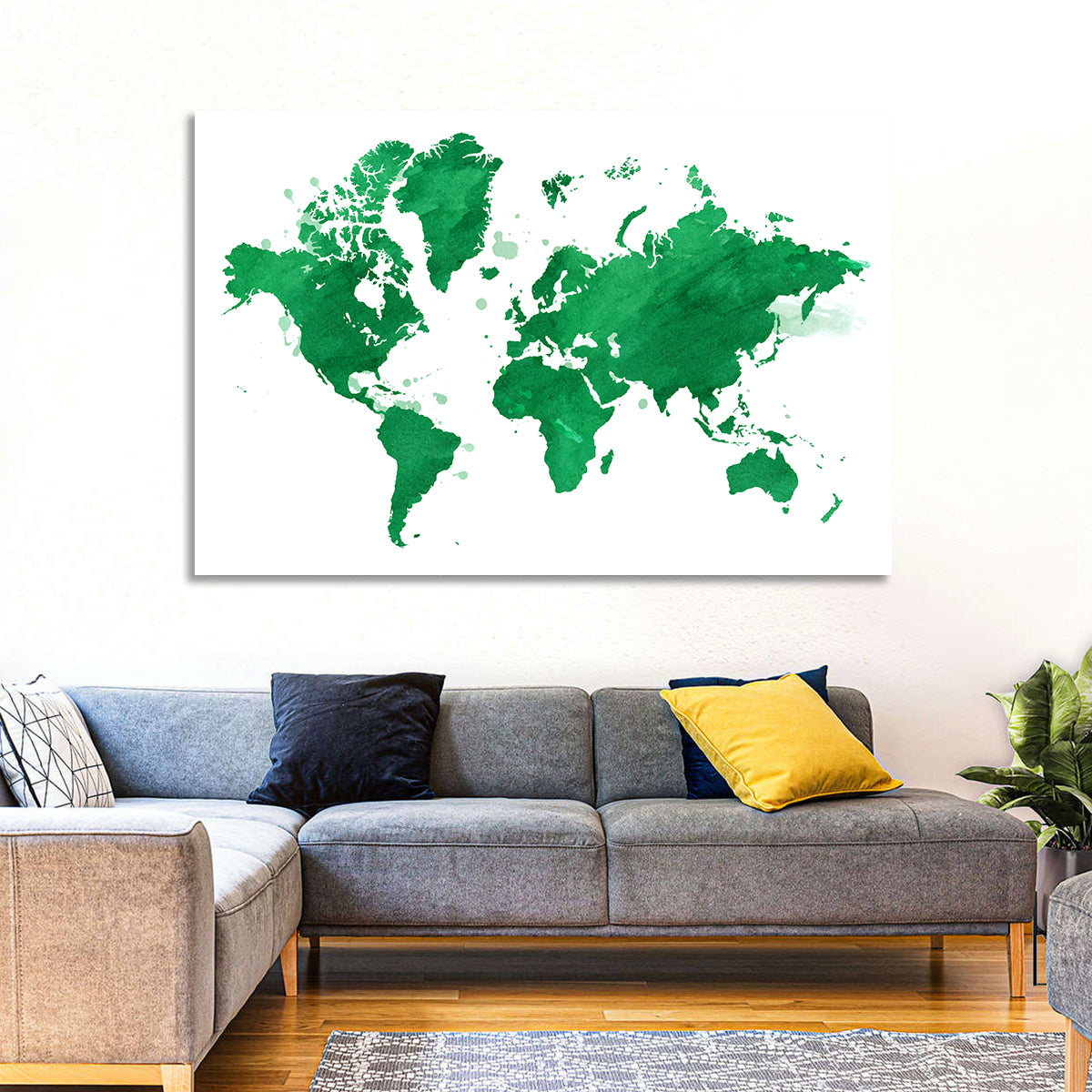 Green World Map Wall Art