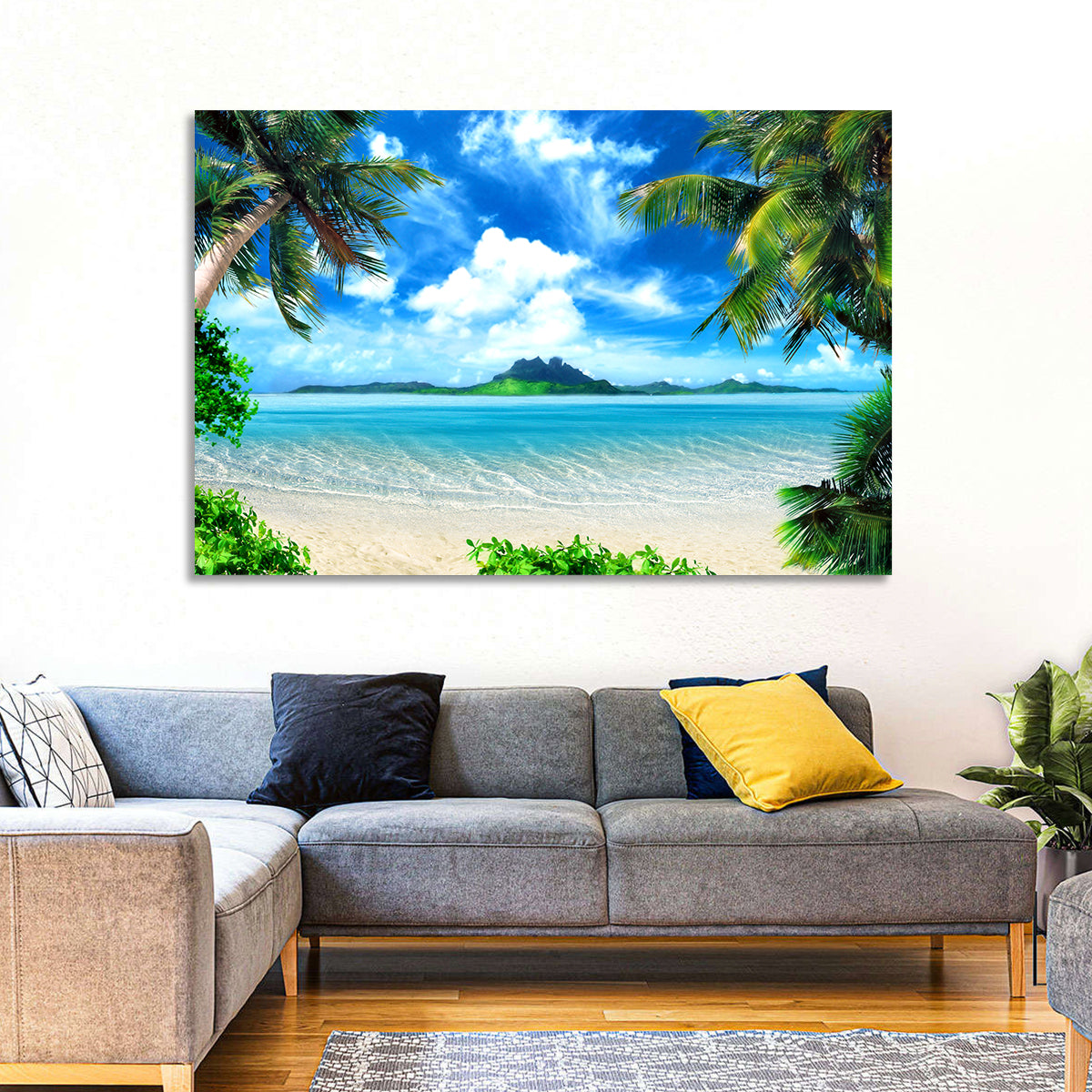 Palm-framed Tropical Island Beach Wall Art