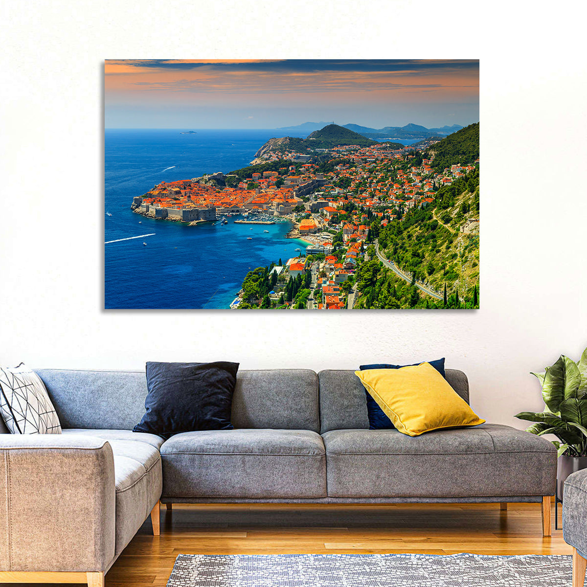 Dubrovnik Old Town Sunset Wall Art in a room, landscape