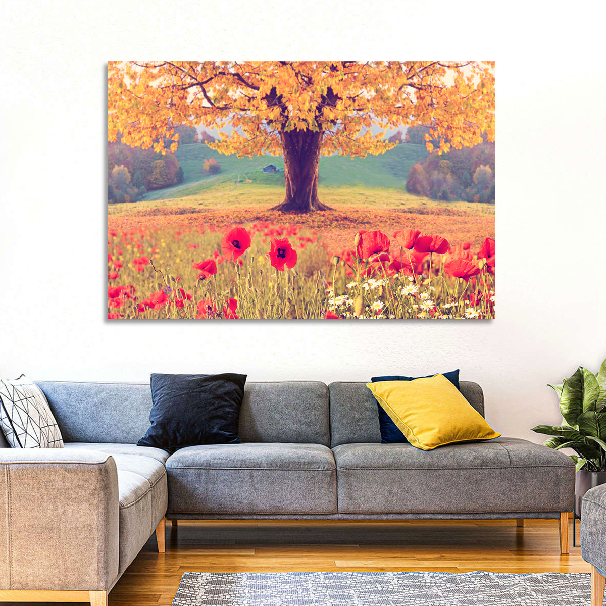 Autumn Tree and Poppy Field Wall Art