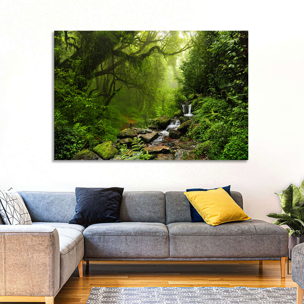 Annapurna Jungle Stream Wall Art in a room, landscape