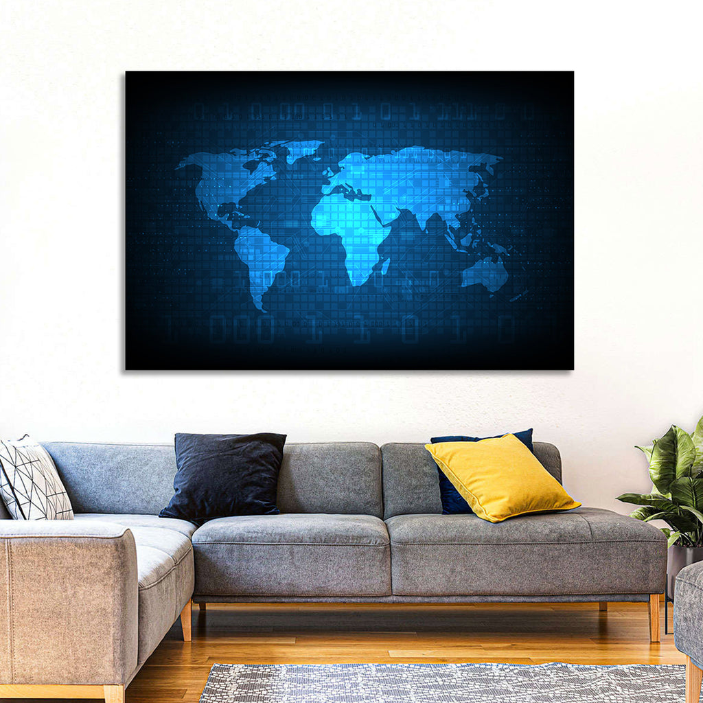 Binary Grid World Map Wall Art