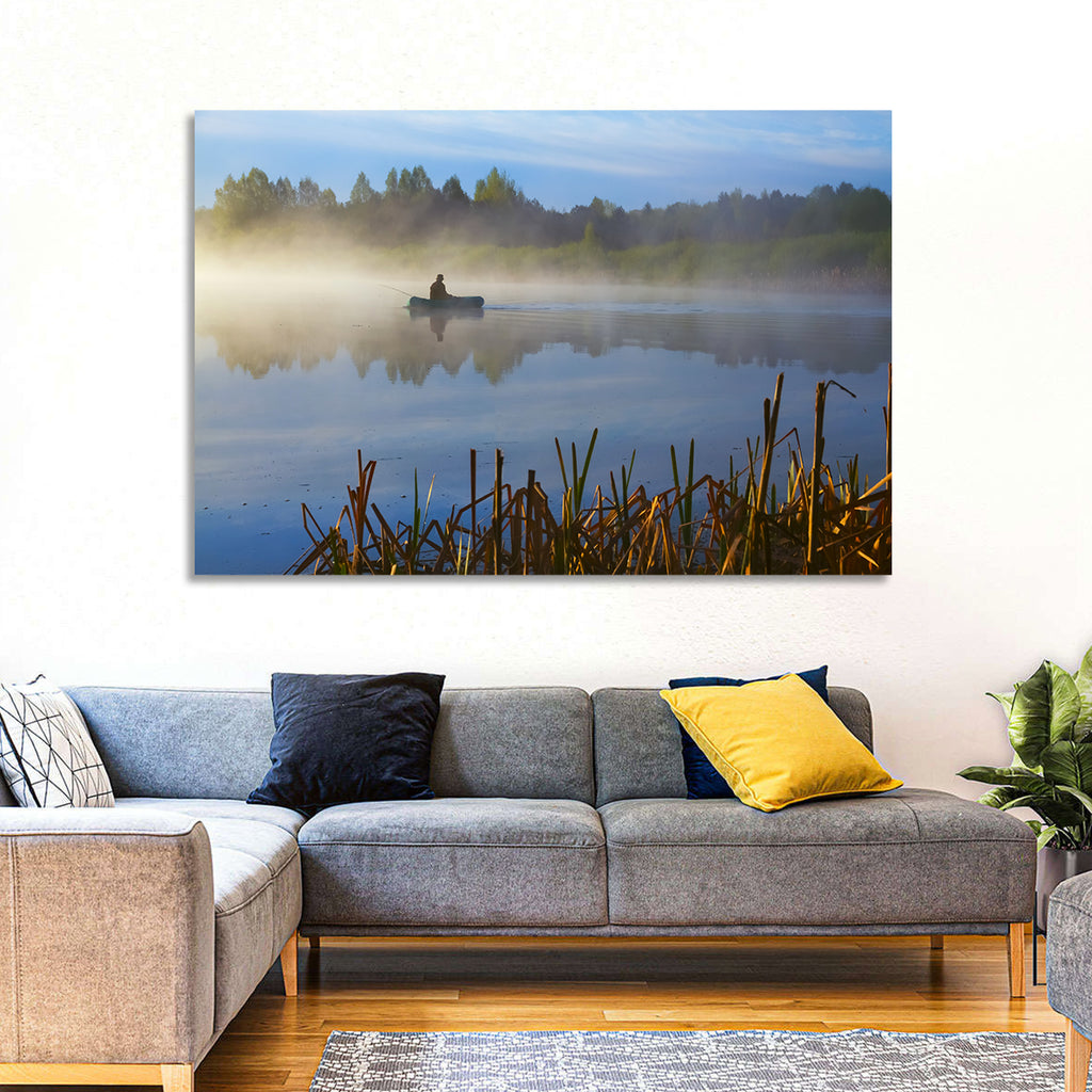 Misty Lake Fisherman Wall Art