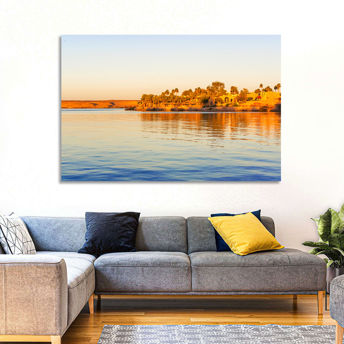 Lake Nasser Golden Hour Wall Art in a room, landscape