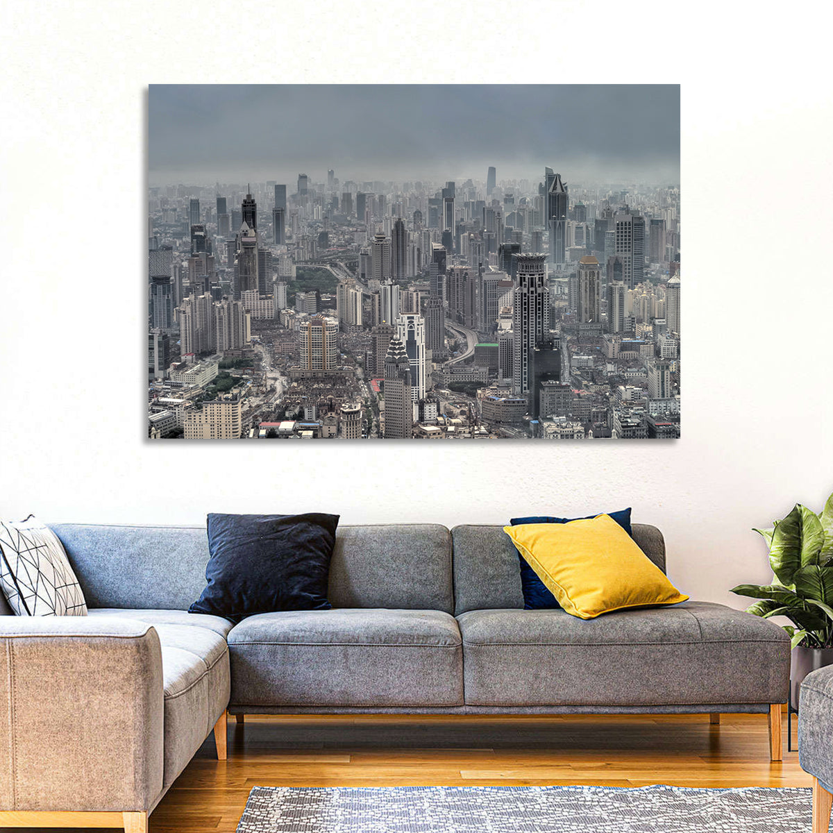 Shanghai Layered Skyline Wall Art in a room, landscape