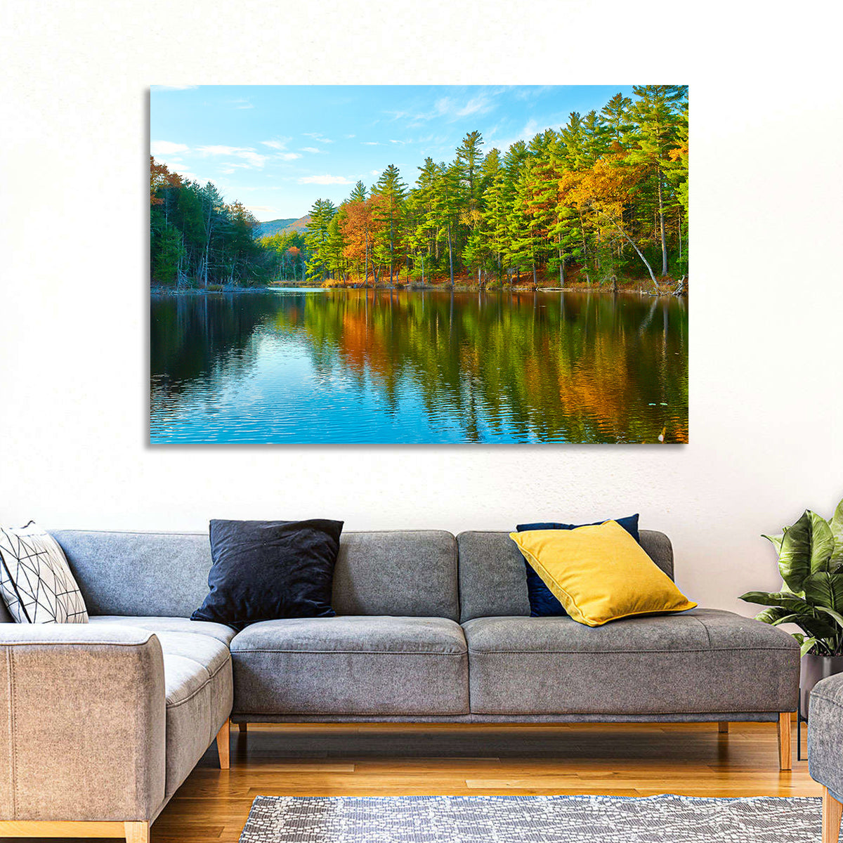 White Mountain Forest Reflections Wall Art in a room, landscape