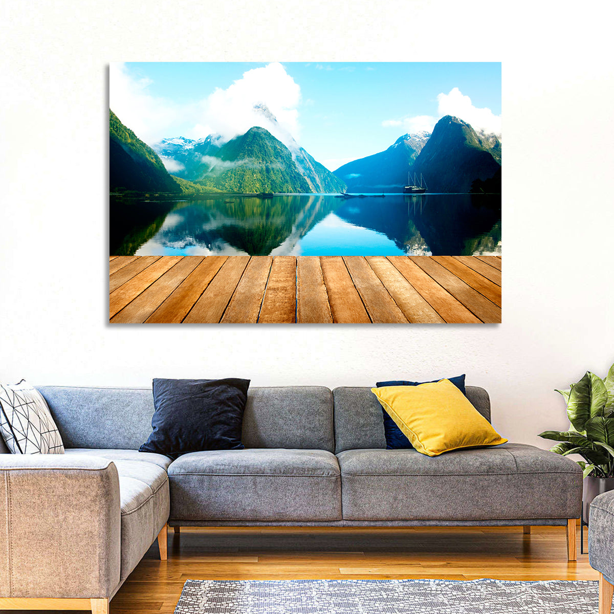 Mitre Peak at Milford Sound Wall Art in a room, landscape