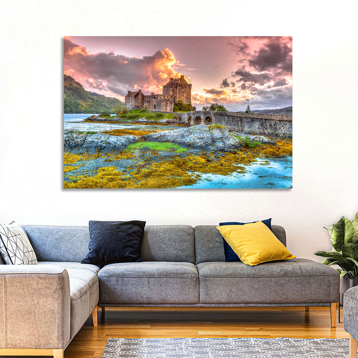 Eilean Donan Castle at Sunset Wall Art in a room, landscape