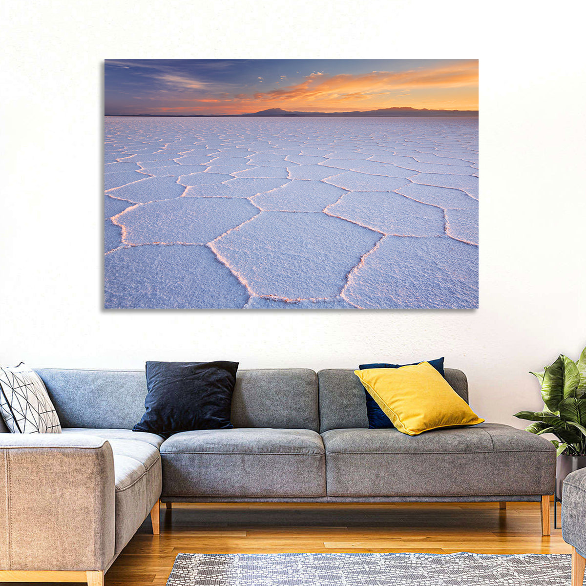 Salar De Uyuni Sunrise Wall Art in a room, landscape