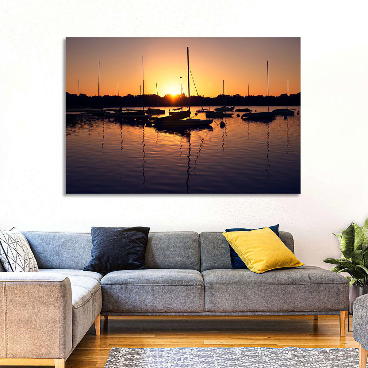 Lake Harriet Golden Sunrise Wall Art in a room, landscape