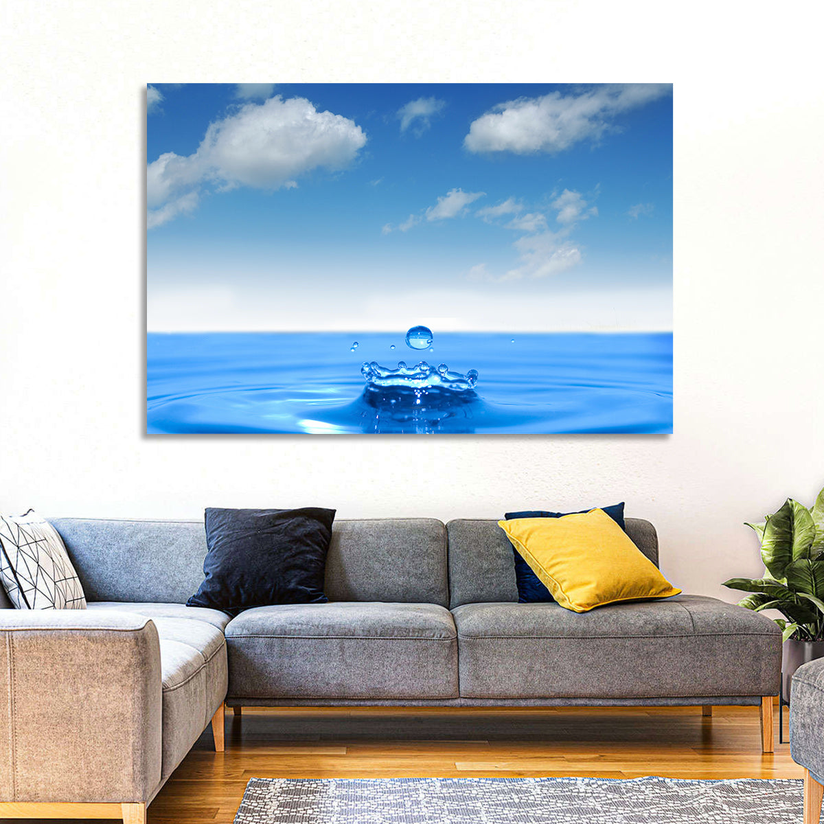 Ocean Water Drop Wall Art in a room, landscape
