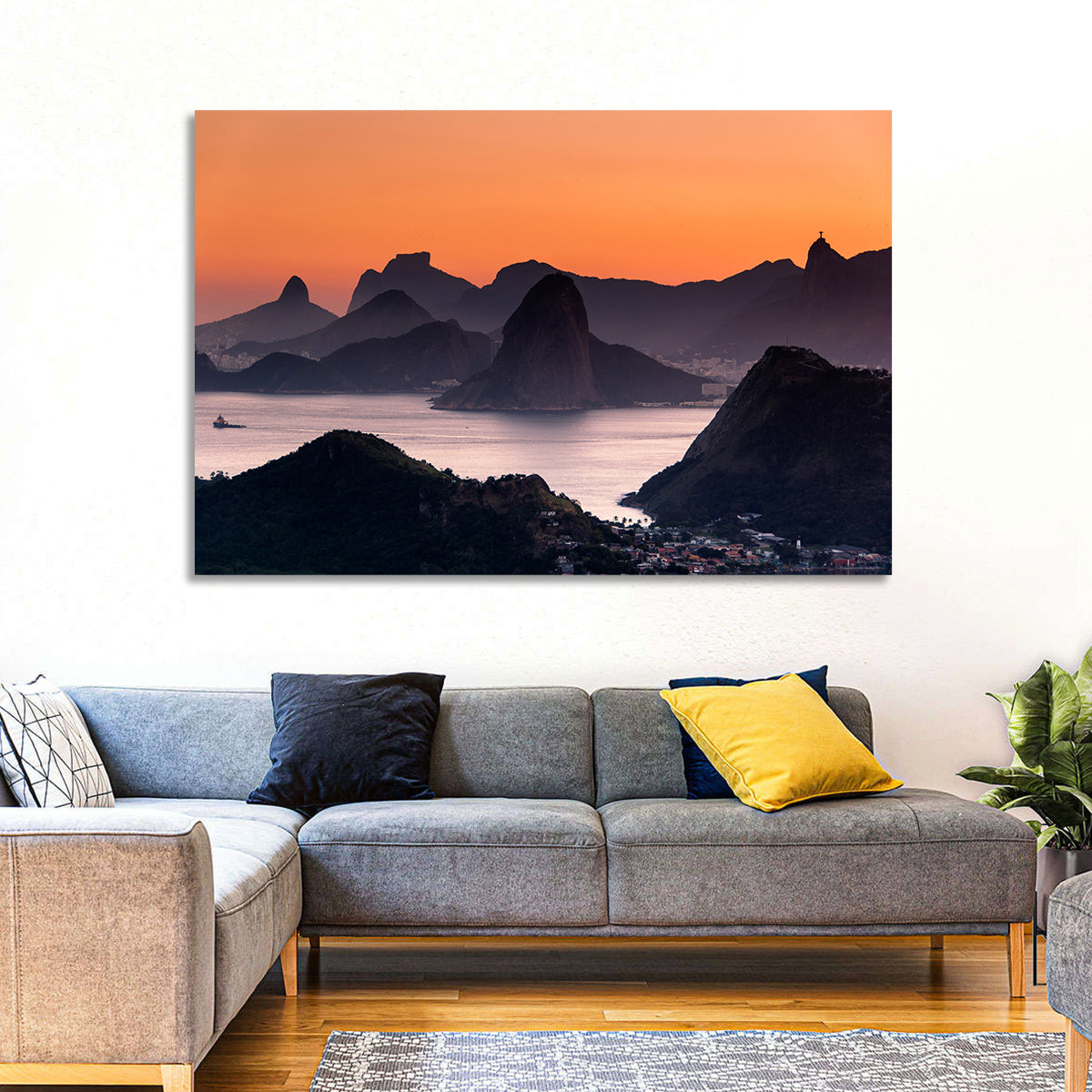 Sugarloaf and Corcovado at Sunset Wall Art in a room, landscape