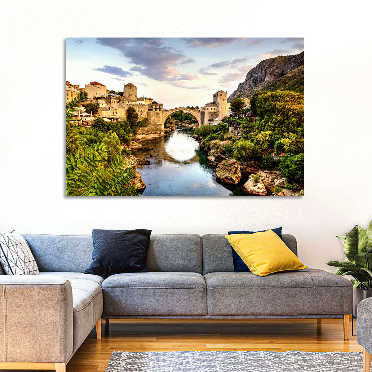 Stari Most Bridge, Mostar Wall Art in a room, landscape