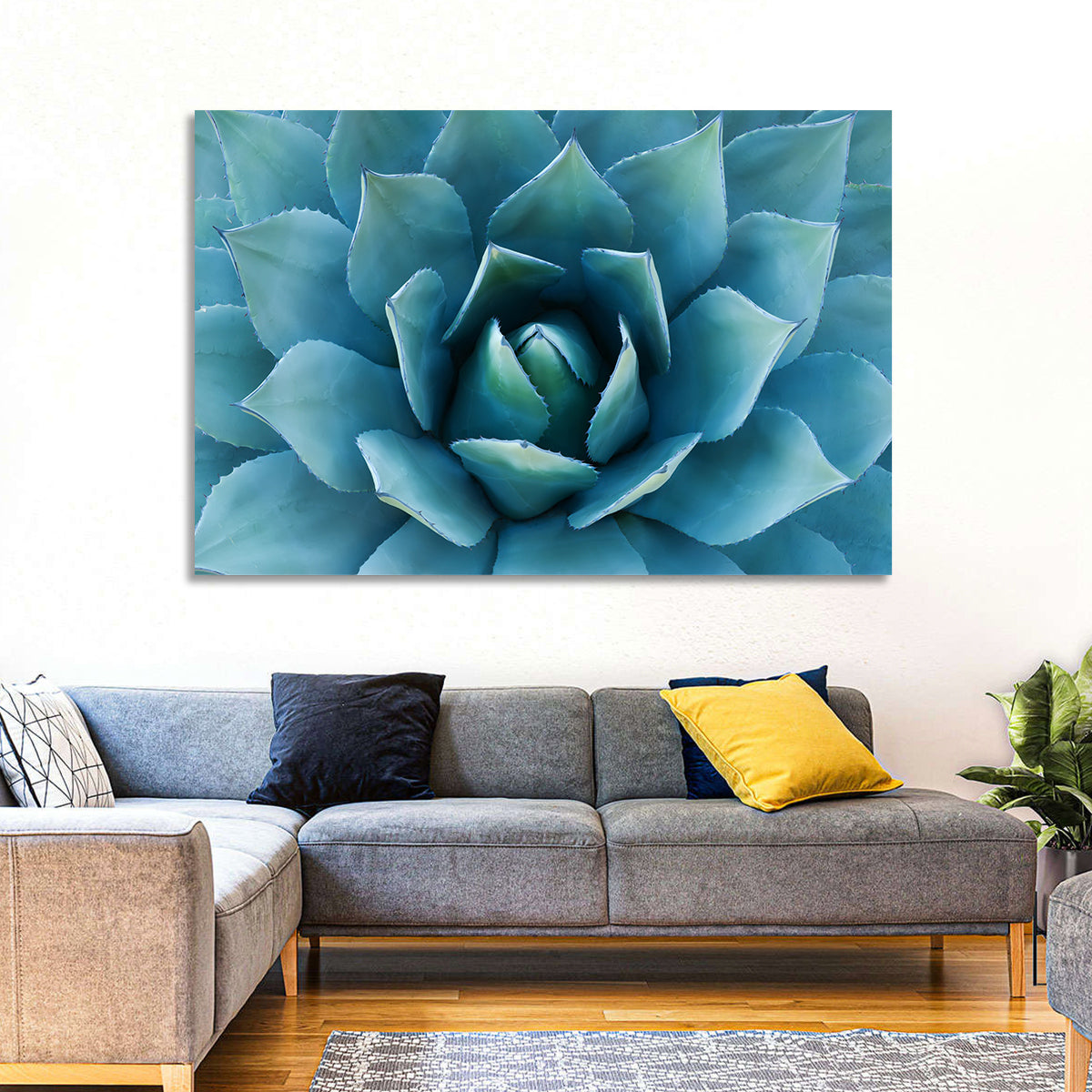 Spiral Agave Macro Wall Art in a room, landscape
