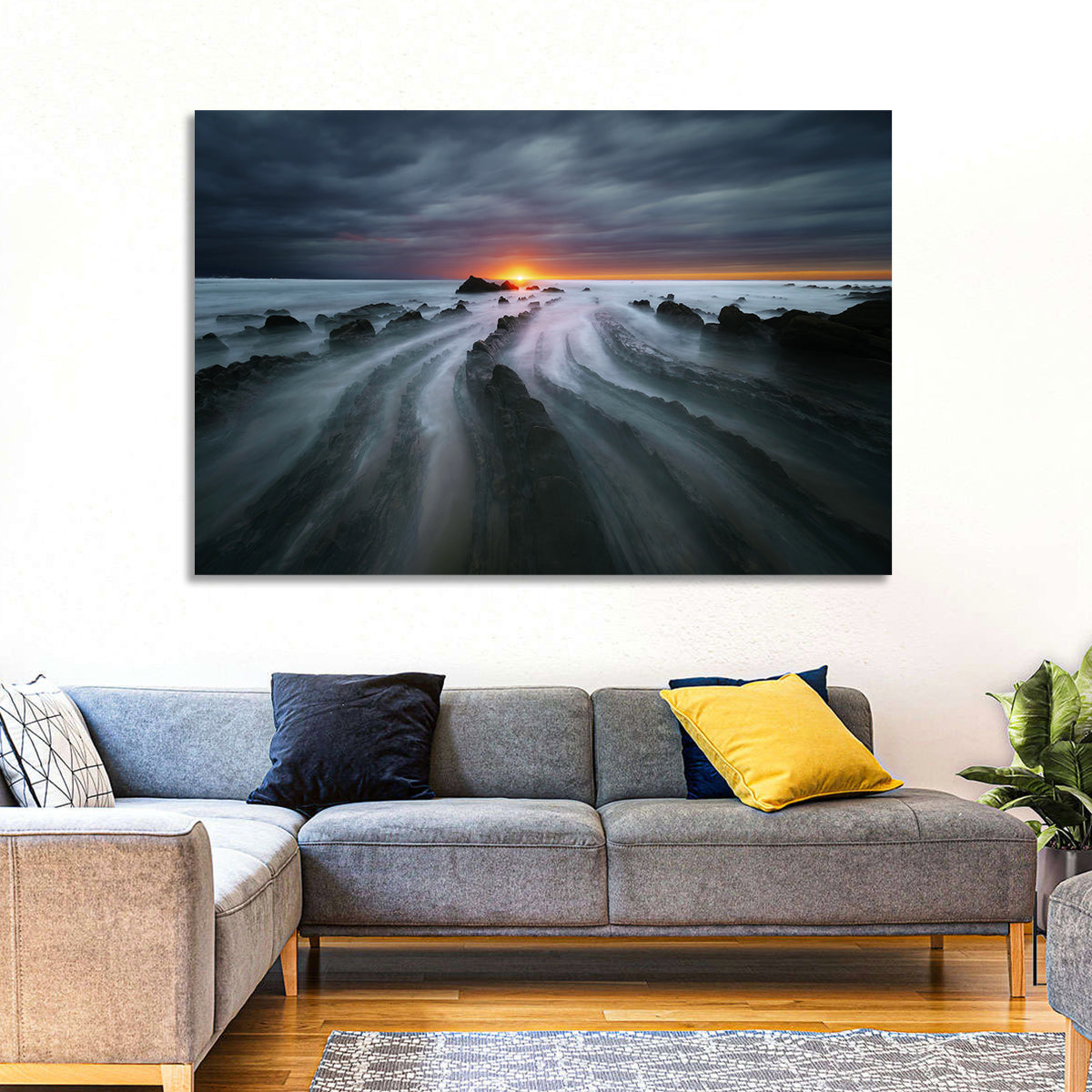 Barrika Beach Dusk Wall Art in a room, landscape
