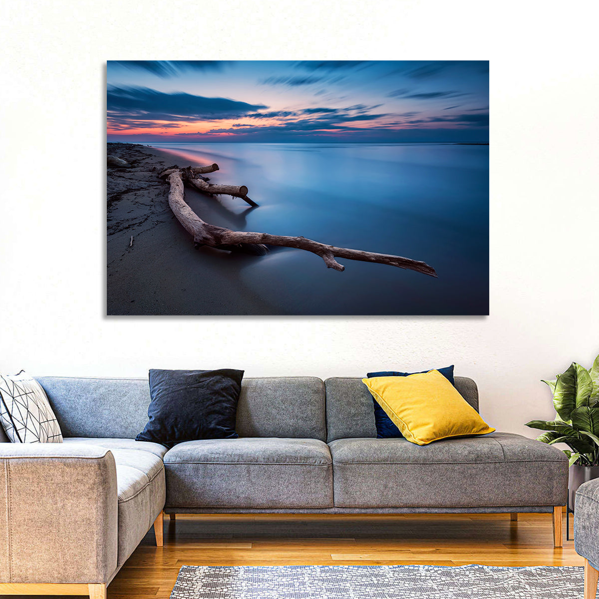 Calm Seascape at Dusk Wall Art in a room, landscape