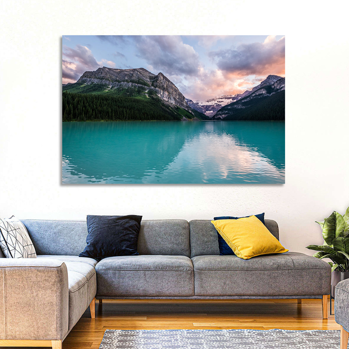 Turquoise Sunset at Lake Louise Wall Art in a room, landscape
