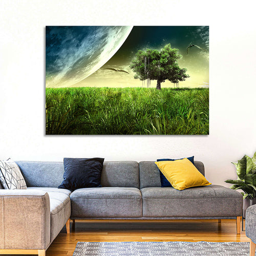 Alien Meadow Under a Giant Planet Wall Art