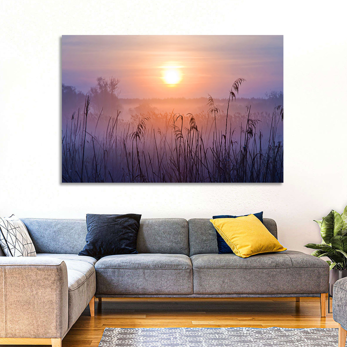 Lavender Sunrise Over Reeds Wall Art