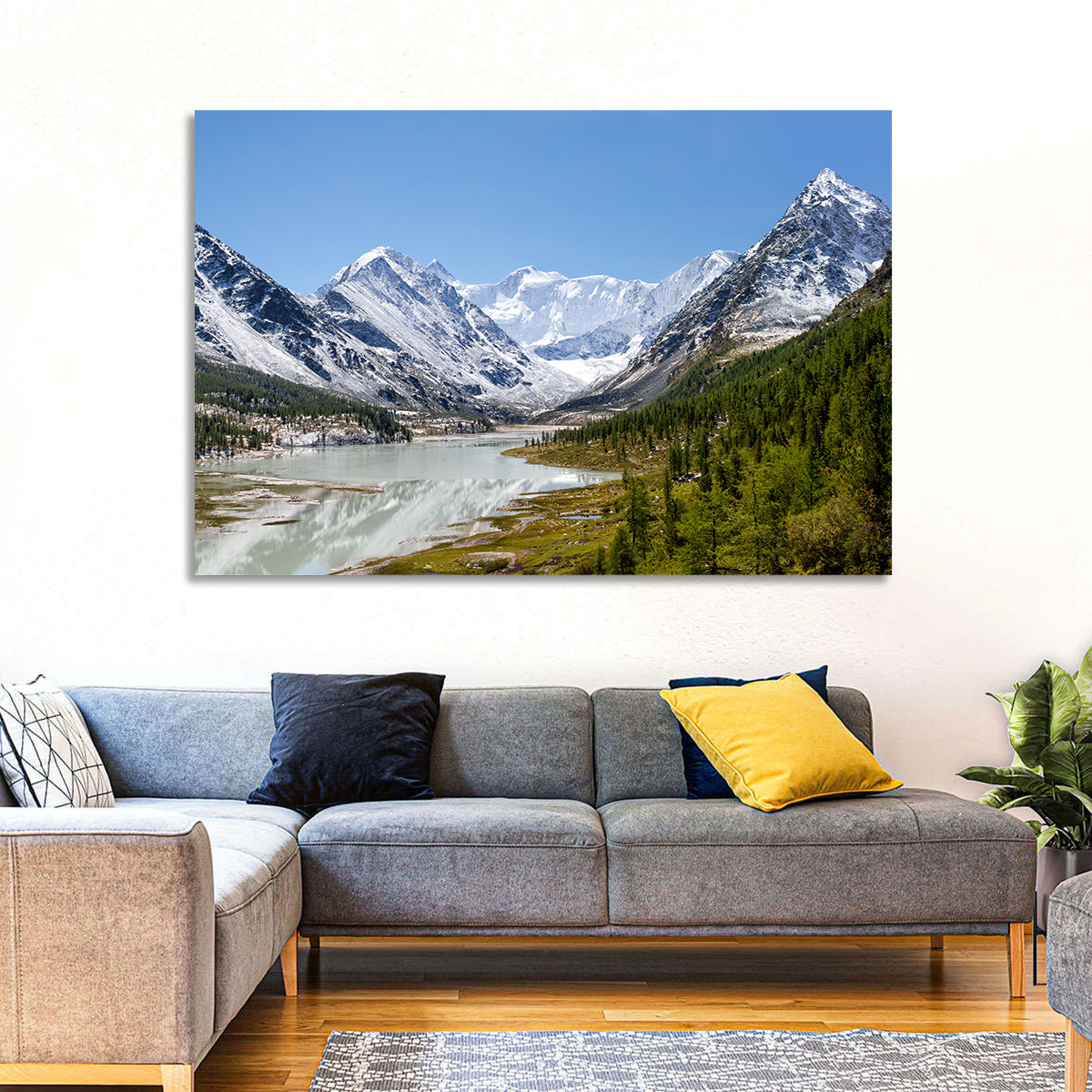 Akkem Lake Reflection Wall Art in a room, landscape
