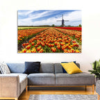 Windmill Over Tulip Fields Wall Art